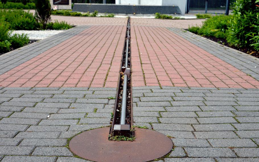 Embedded in the ground at the Berlin Airlift Memorial in Frankfurt, Germany, this rod represents the air corridor from Rhein Main Air Base to West Berlin. For the pilots and crews supplying the city by air in 1948 and 1949, it was a flight of about 270 miles.
