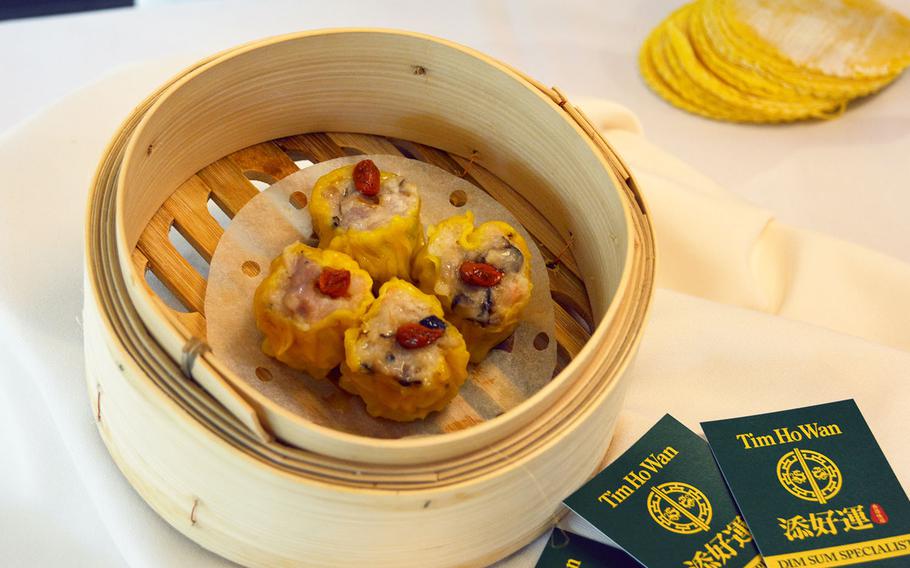Steamed pork dumplings with shrimp, or shiu mai, are also on offer at Tim Ho Wan. 