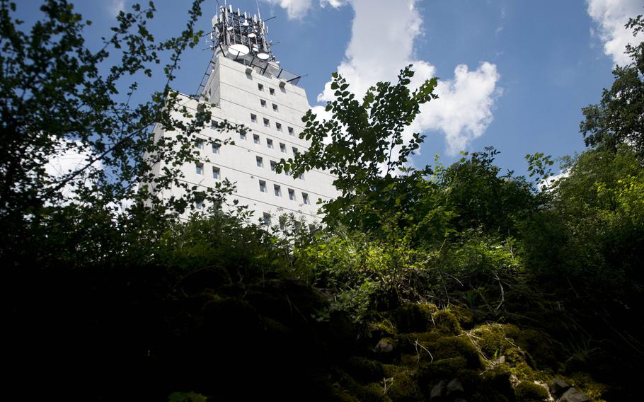 Along the half-mile Tholix-Runde hiking trail that encircles the Schaumberg plateau in Tholey, Germany, breaks in the foliage can reveal the Schaumberg tower above and parts of a 328-foot section of ancient Roman fortress below.