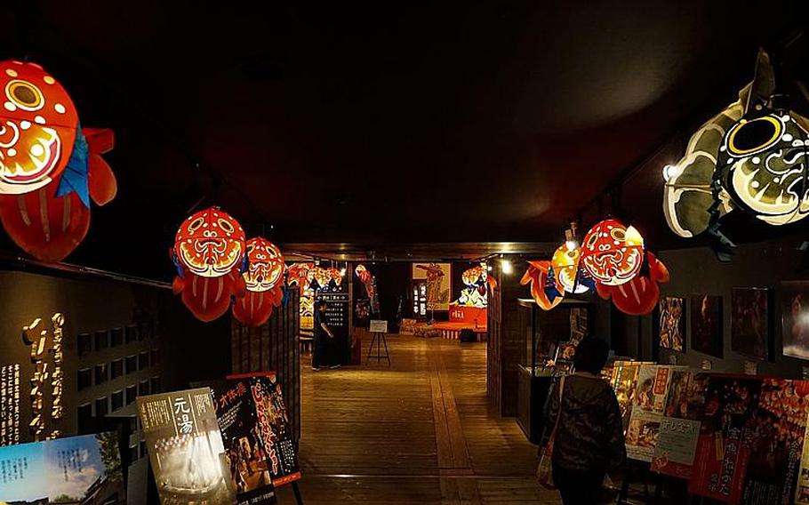 The corridors to the buffet, located in the basement of the main building at Hoshino Resort Aomoriya, are lavishly decorated with fish-shaped lanterns.