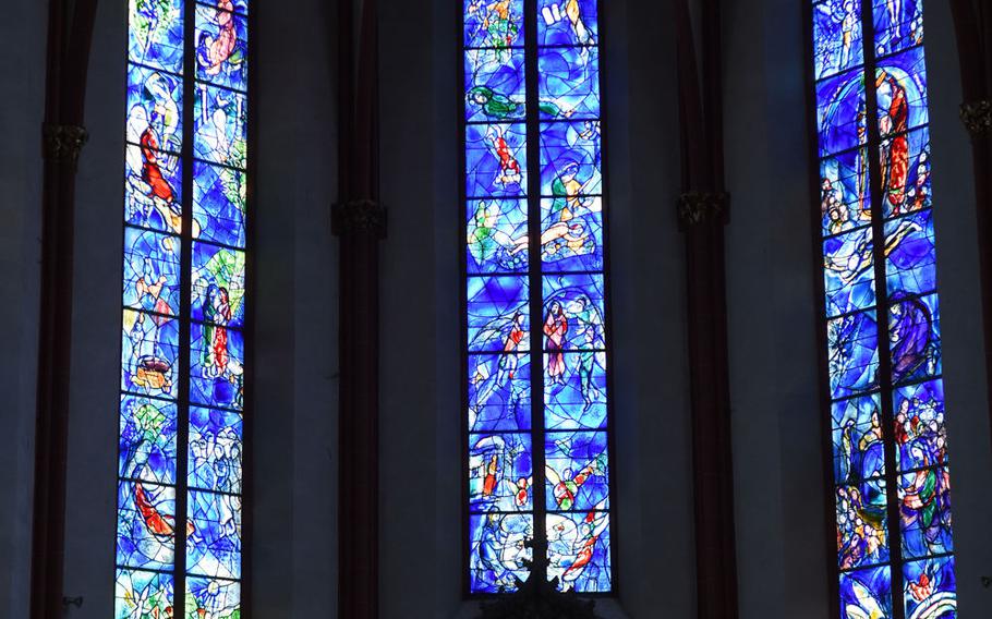 Colorful stained-glass windows designed by the renowned 20th-century artist Marc Chagall brighten the interior of St. Stephan's, a Roman Catholic church in Mainz, Germany. The church is the only place in Germany to display original Chagall glasswork, a medium he began working in later in life.