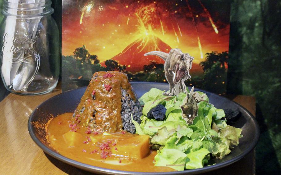 The "Large Explosion!" curry and black rice looks like a volcano and comes with a mini-backdrop to make sure diners get a good photo for social media.