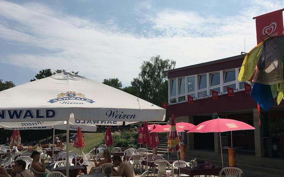 The snack bar at Hoehenfreibad in Stuttgart, Germany, offers meals like brats, burgers and pizza. And, of course, beer is on the menu.