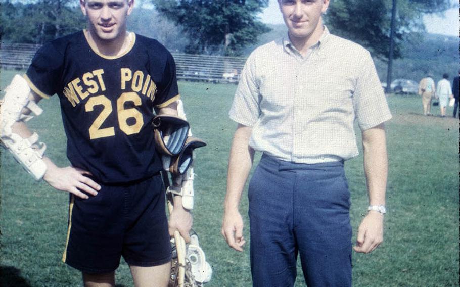 Brothers Raymond Enners, left, and Richard Enners on the West Point lacrosse field in spring 1967