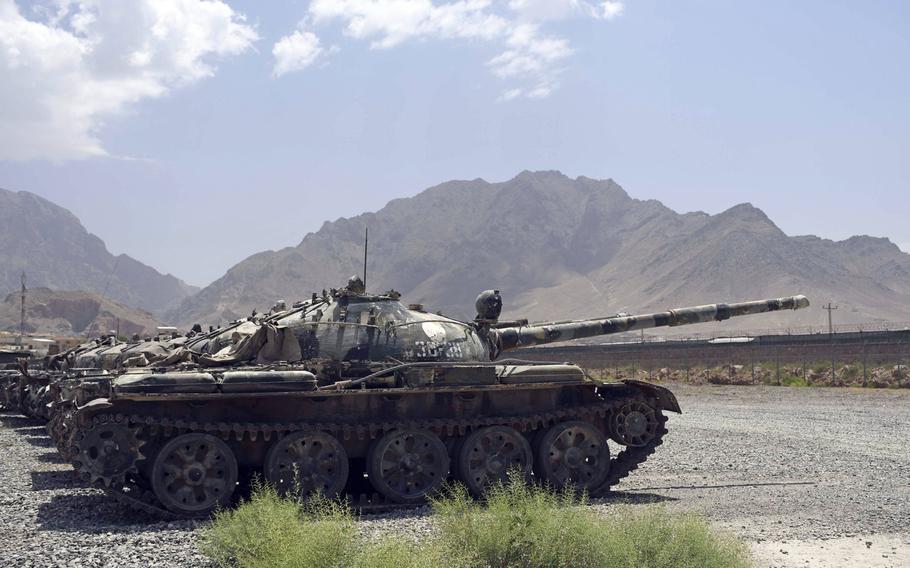 Decrpit Soviet-made tanks belonging to Afghanistan's lone tank battalion stand idle on an army base on the eastern outskirts of Kabul on Saturday, June 23, 2018. Many of the old tanks are being scrapped as the tank battalion transitions to an infantry unit.