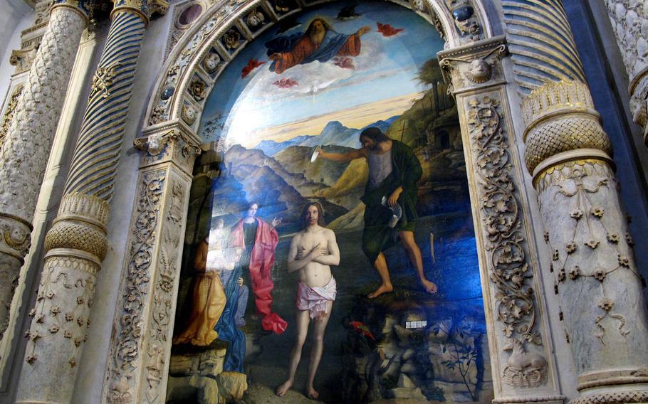 "The Baptism of Christ" by Giovanni Bellini dates to 1500 to 1502 and is considered the crown jewel of the paintings in the Chiesa di Santa Corona in Vicenza, Italy.