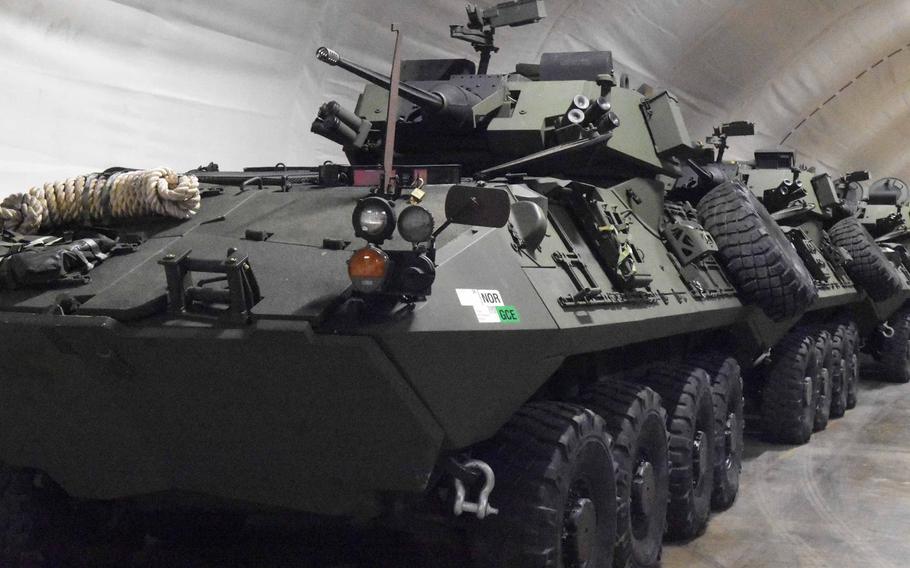 Marine LAV-25s stored inside of one of the Marine Corps Pre-Positioning Norway caves in the Trondelag region of northern Norway, Friday, Feb. 2, 2018. The Defense Department Inspector General found that some equipment isnt being properly stored and maintained in Europe.