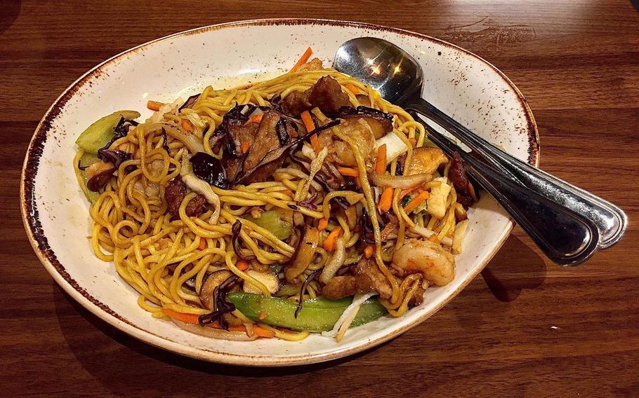 The lo mein noodles served by P.F. Chang's at Ramstein Air Base, Germany, are amazing, with fresh veggies cooked with care.