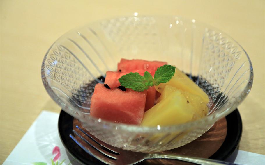 For dessert, diners at Waryu Sushi Shuna can ingulge in locally grown pineapple and watermelon.