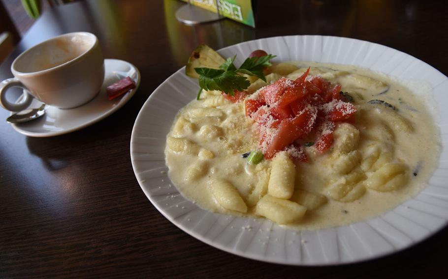 Gnocchi swimming in sage butter is one of many pasta dishes on the menu at the Cheesecake No. 122, a restaurant in Kaiserslautern, Germany.