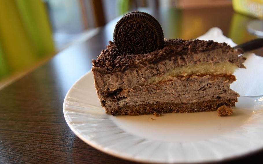 The Oreo cheesecake at the Cheesecake No. 122 is just one of many dessert selections at the Kaiserslautern, Germany, restaurant.