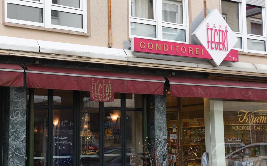 The sign still says Fegert, but this cafe near the mall in downtown Kaiserslautern, Germany, serves as a second location for Cafe Krummel, known for its homemade breads, pastries and cakes.