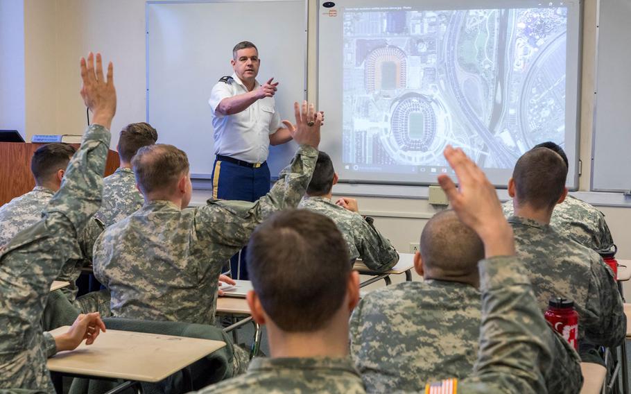 Citadel Intelligence Professor Mike Brady teaches a course during the Spring 2018 semester. While it already has cyber programs in place, The Citadel is working with other senior military colleges to increase opportunities for students and future military officers to learn skills necessary to enter a cyber career with the Defense Department.