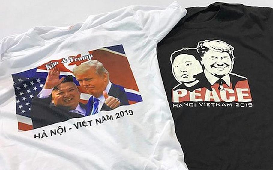 T-shirts for sale this week in Hanoi, Vietnam, advertise the second summit between President Donald Trump and North Korean leader Kim Jong Un.