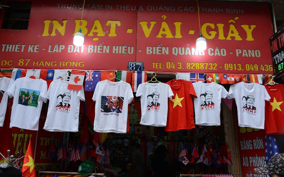 T-shirts for sale this week in Hanoi, Vietnam, advertise the second summit between President Donald Trump and North Korean leader Kim Jong Un.