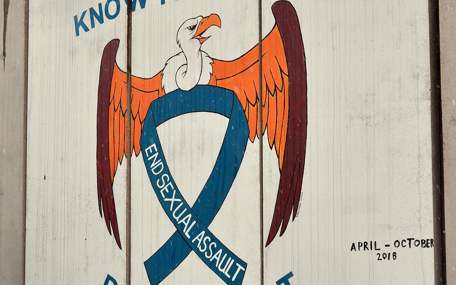 A Sexual Assault Prevention and Response mural at Bagram Air Field, Afghanistan.