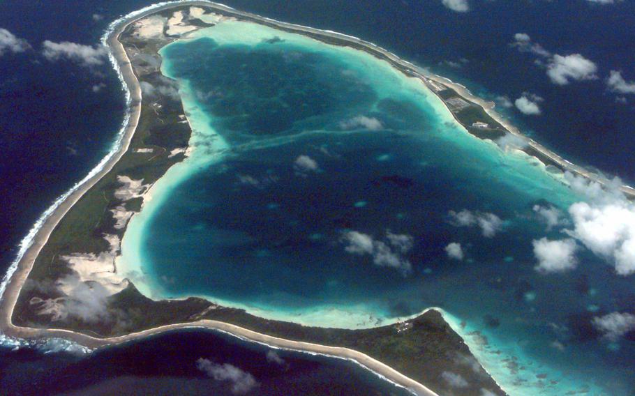 An aerial view of the island of Diego Garcia is pictured here in an undated photo.