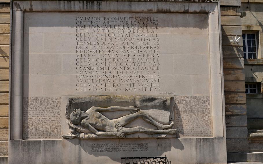 This monument to the deportees, civilian victims and the resistance is on the back side of Bayeux, France's city hall.