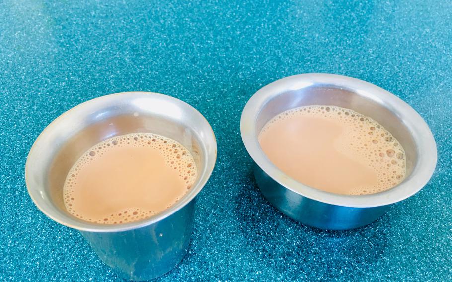 An Indian breakfast favorite called karak, a spiced black tea mixed with sweet condensed milk, can be found at Saravana Bhavan in Bahrain. Saravana Bhavan is an international chain serving southern Indian vegetarian cuisine.