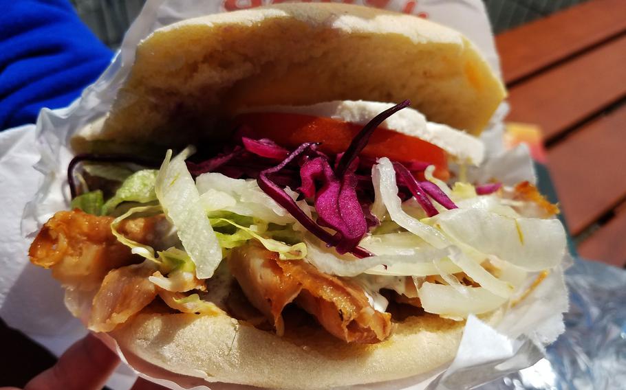 A doner kebab from Marmaris Grill, in Grafenwoehr, Germany, Thursday, May 23, 2019.