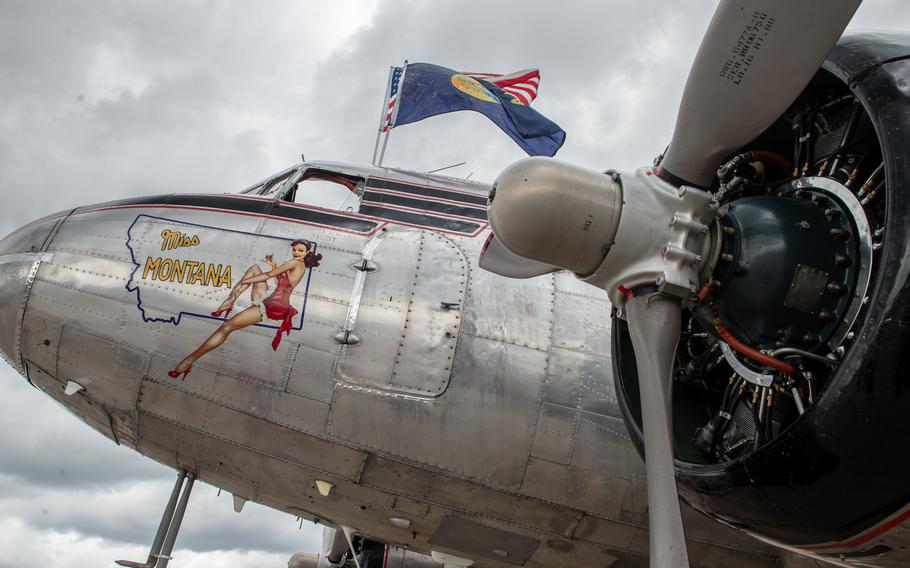 The C-47 known as Miss Montana sits on display during the 70th anniversary commemoration of the end of the Berlin Airlift at Clay Kaserne airfield, Monday, June 10, 2019. 