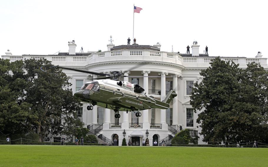 Marine Helicopter Squadron One runs test flights of the new VH-92A over the south lawn of the White House in September 2018, in Washington D.C.