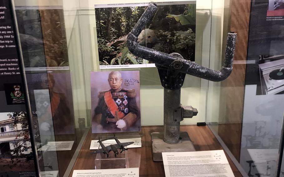 A glass case at the the MacArthur Museum Brisbane holds the control yoke from a Mitsubishi G4M bomber shot down over the island of Bougainville, killing Japanese Adm. Isoroku Yamamoto, who masterminded the attack on Pearl Harbor.