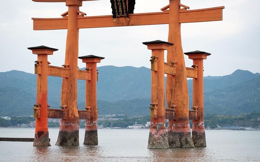 The iconic torii just off the coast of Miyajima, Japan, appears to be floating when the tide is high.