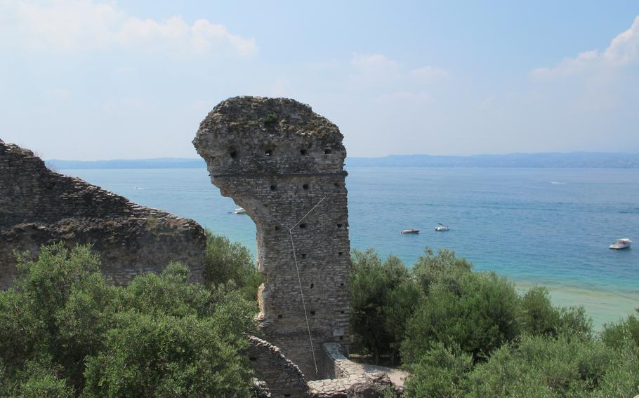 The "grand pilone" or big pylon, in the Grottoes of Catullus is one of the foundation elements of the villa built for wealthy Veronans beginning at the end of the 1st century B.C. The architectural site is located at the tip of the Sirmione peninsula.
