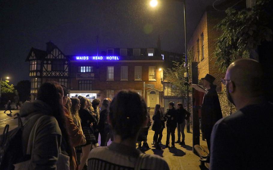 Le Morte describes spooky events that happened at the Maids Head Hotel during a Norwich Ghost Walk tour,  Sept 24, 2019.