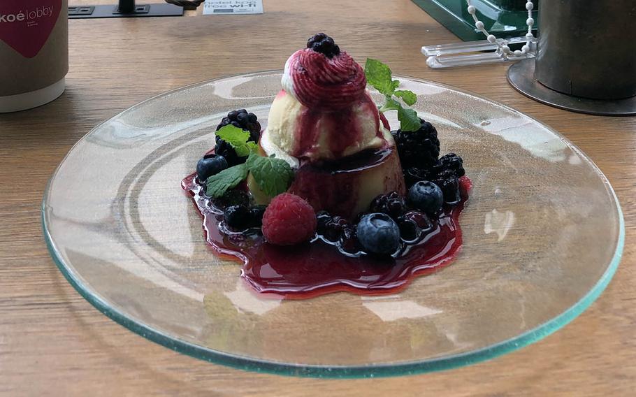 Dessert at Hotel Koe in Tokyo's Shibuya district on a recent Saturday was a small hill of pudding, ice cream and whipped cream in a berry sauce.