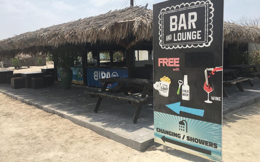 A bar and cafe at Al Dar Island on Aug. 12, 2019. Al Dar Island is a quick beach getaway from the bustle of Manama.