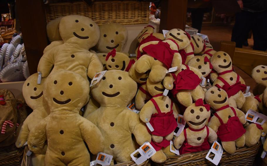 The gift shop at Le Palais du Pain d'Epices in Gertwiller, France, offers plenty of non-edible gingerbread-themed souvenirs to take home, such as these stuffed gingerbread people.