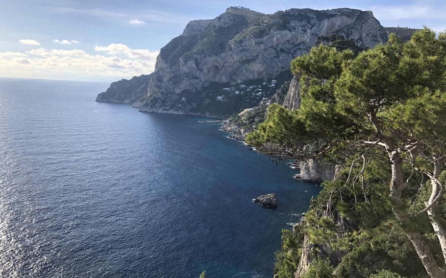 Capri's majestic seaside cliffs, which you see looking westward from Hotel Punta Tragara.