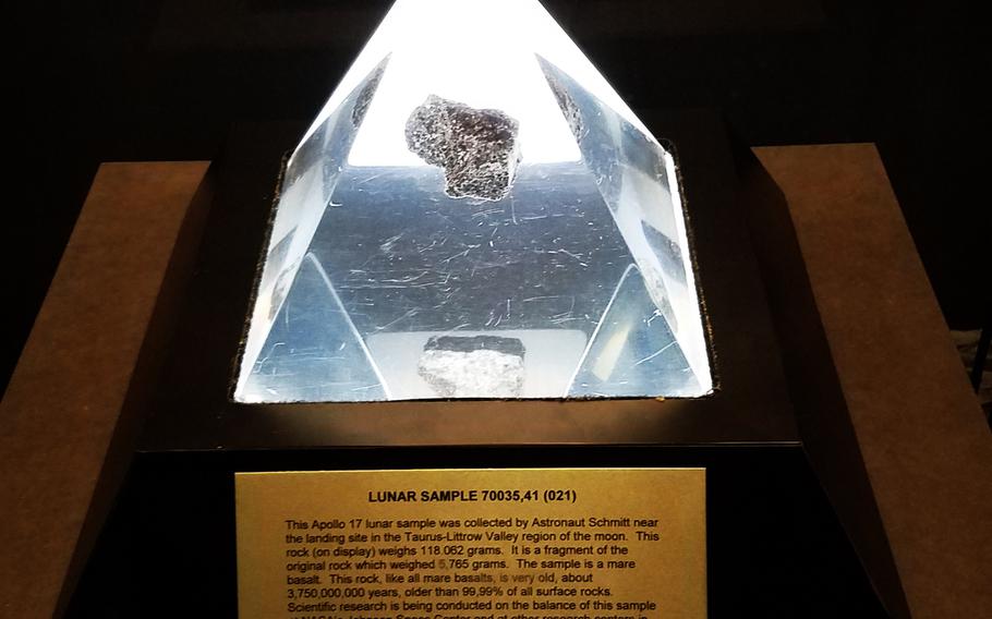 A moon rock, thought to be about 3.75 billion years old, on display at the Museum of Natural History in Berlin.