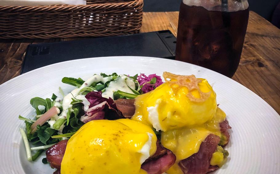 Eggcellent's most popular dish is Half and Half Benedict. One half is a traditional eggs Benedict on an English muffin, while the other is served with quinoa.