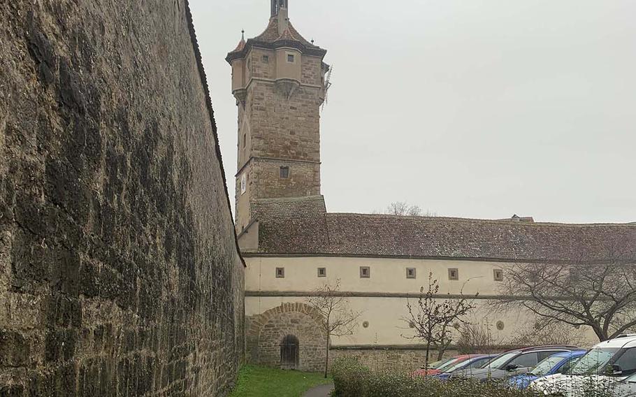 The fortified wall around Rothenburg, Germany. 