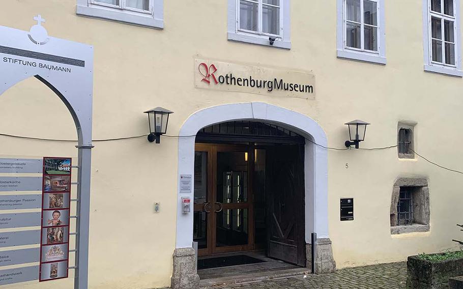 The entrance of the Rothenburg Museum, also known as the Imperial City Museum, at Rothenburg, Germany. Built in an old monastery, the museum houses Germany's oldest preserved monastery kitchen, dating from the 13th century.