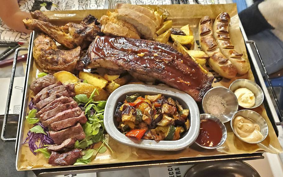 Doppio Malto's mixed grill for two is one of many delicious items on the menu at this new restaurant and brewery location at Granfiume Gran Shopping mall in Fiume Veneto, Italy.