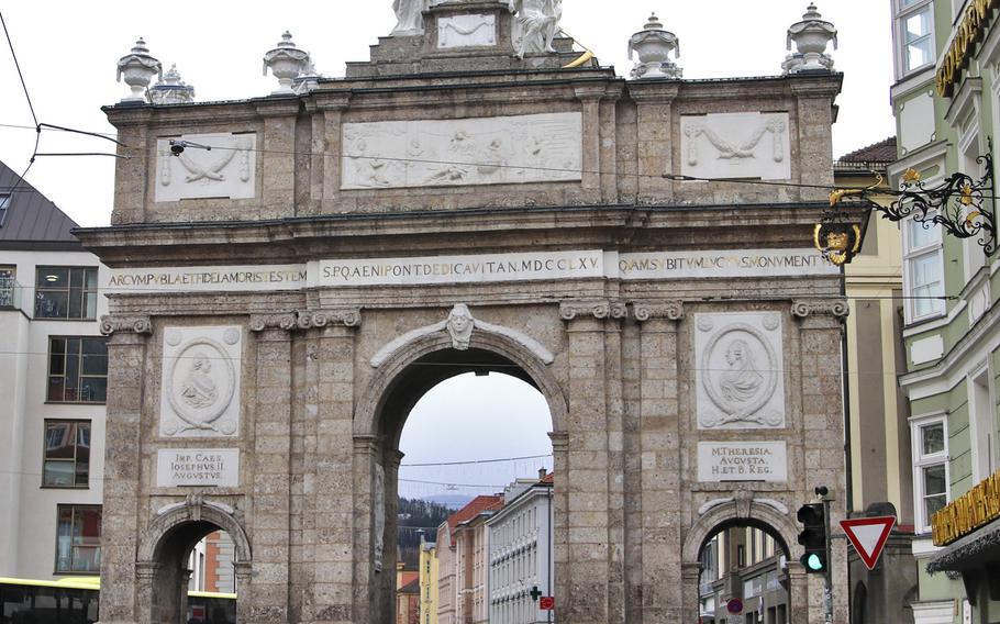 Innsbruck's Triumphforte, or victory arch, is located in the southeastern part of the city center. Whatever it lacks in size, it makes up for in architectural details.