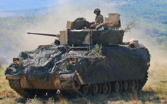 A crew from the 1st Armored Brigade Combat Team maneuvers its M2A3 Bradley Fighting Vehicle during an exercise at Novo Selo Training Area, Bulgaria, in August 2018. The Army has canceled its competition to replace the Bradley after receiving only one qualifying bid.

Jamar Marcel Pugh/U.S. Army