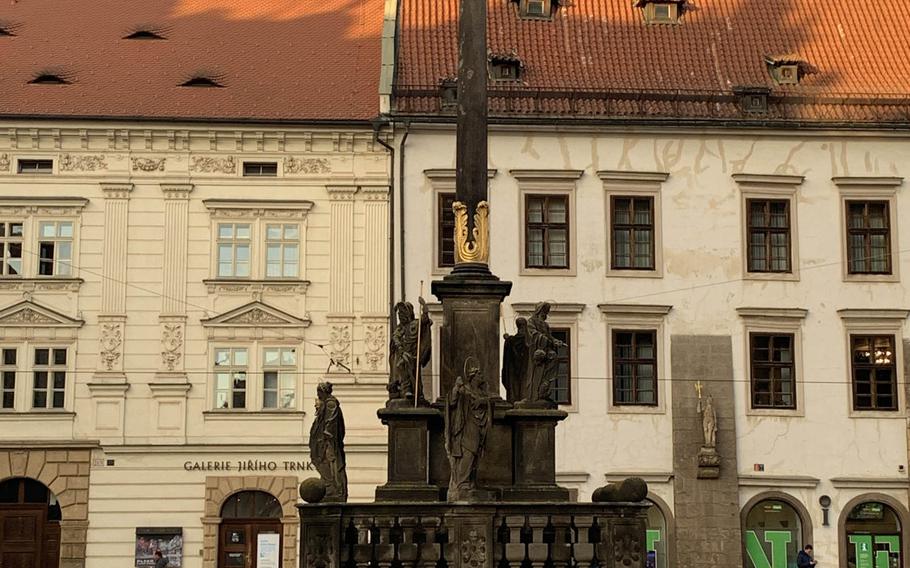 The Plague Column in Pilsen's Republic Square was built in 1681 to express thanks that the town was spared the ravages of the plague.