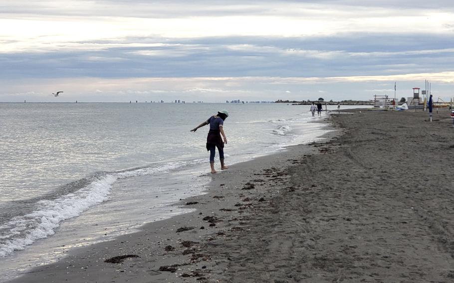 A beach in Grado, Italy, during the off-season. If you visit the island, just a 90-minute drive from Aviano, in the spring or fall, you're likely to have the beach to yourself.