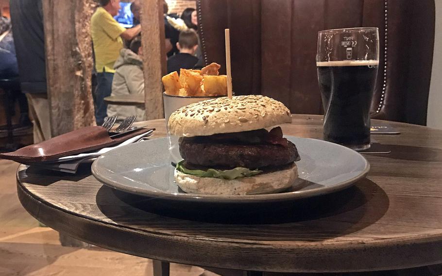 The 10-ounce Red Lion burger at the Guinness Arms in Icklingham, England, Feb. 28, 2020.