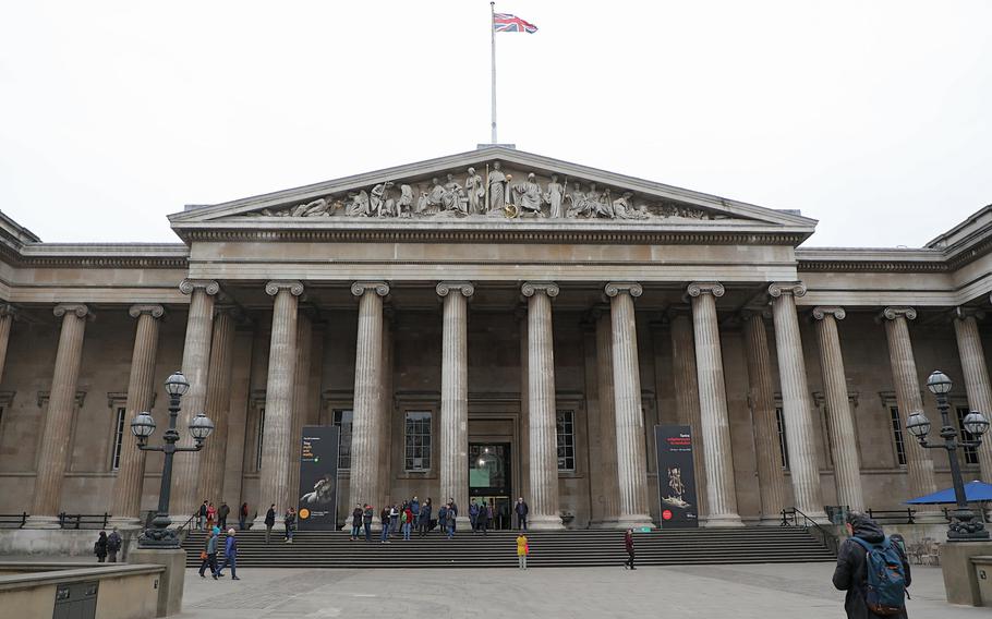 The entrance to the British Museum in London, England. The museum has more than 60 exhibits that are free to enter but it temporarily closed its doors on Weds., March 18, 2020, because of the coronavirus.