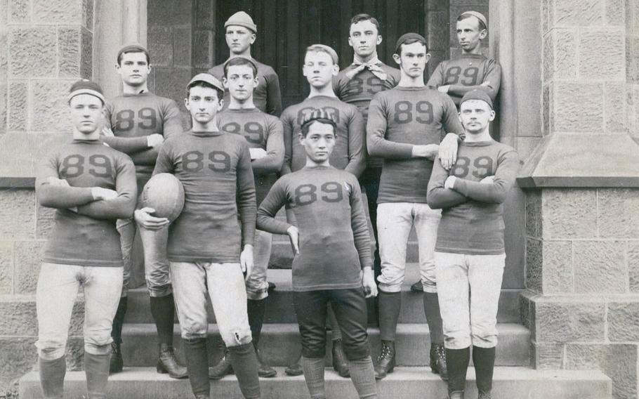 Kojiro Matsukata, front row, center, attended Rutgers College in New Jersey starting in 1885 and played on the freshman football team.