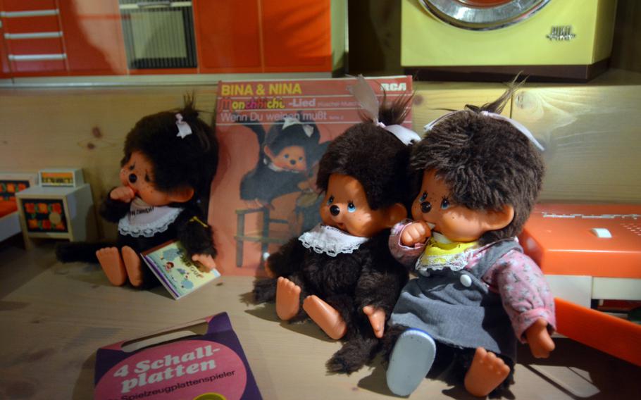 Monchichis on display at the Nuremberg Toy Museum. Germany was one of the first foreign markets to import monchichis from Japan, shortly after their release in 1974. The toys became popular in the West and spawned a U.S. cartoon series in the 1980s.