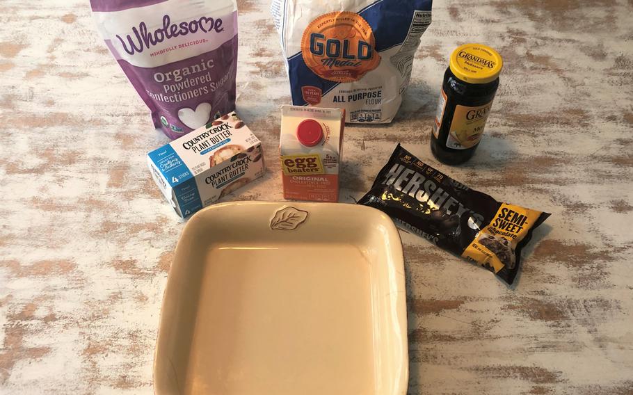 Ingredients are assembled for Disney-inspired cookie fries. The original recipe is vegan, but a few adjustments were necessary based on availability at the commissary.