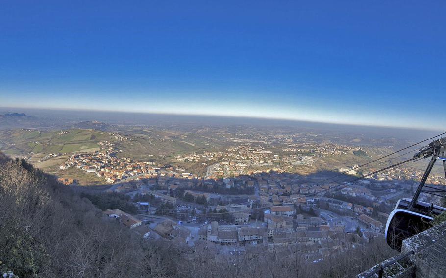 The view from the walls of San Marino's capital city, also called San Marino. One of the smallest countries in the world, San Marino was founded in 301 AD by a stonemason named Marinus.