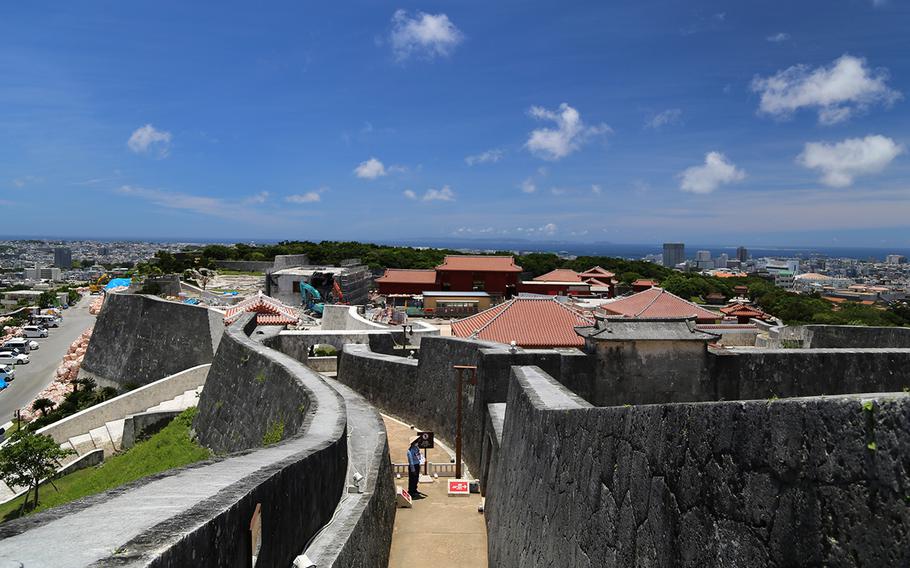 A view from the Agari-no-Azana observation area, where visitors can see the entire Shuri Castle grounds on Okinawa. 